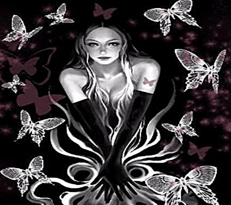 woman surrounded by butterflies