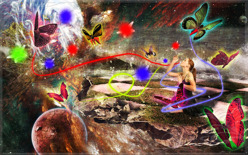 Woman Surrounded by Butterflies — Green