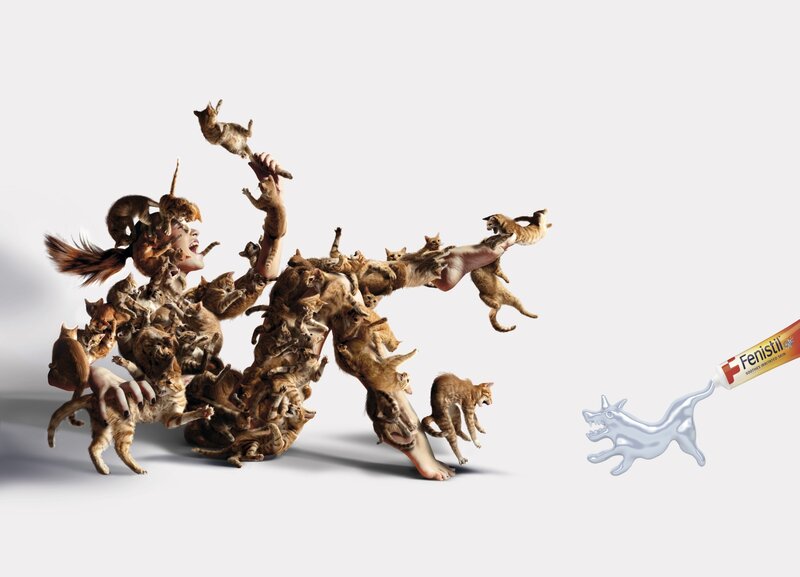 woman surrounded by cats