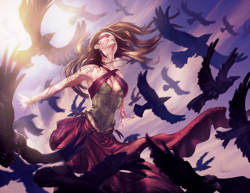Woman Surrounded by Crows — Purple