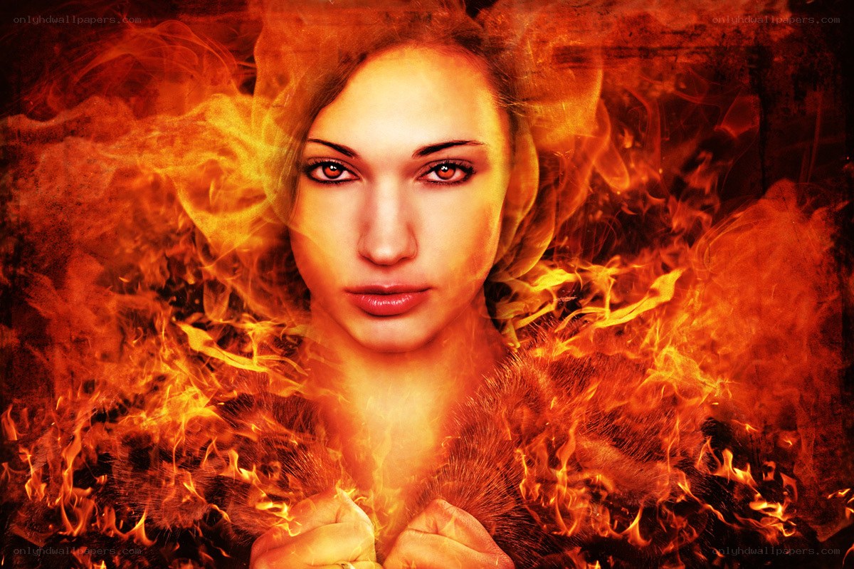 woman surrounded by fire