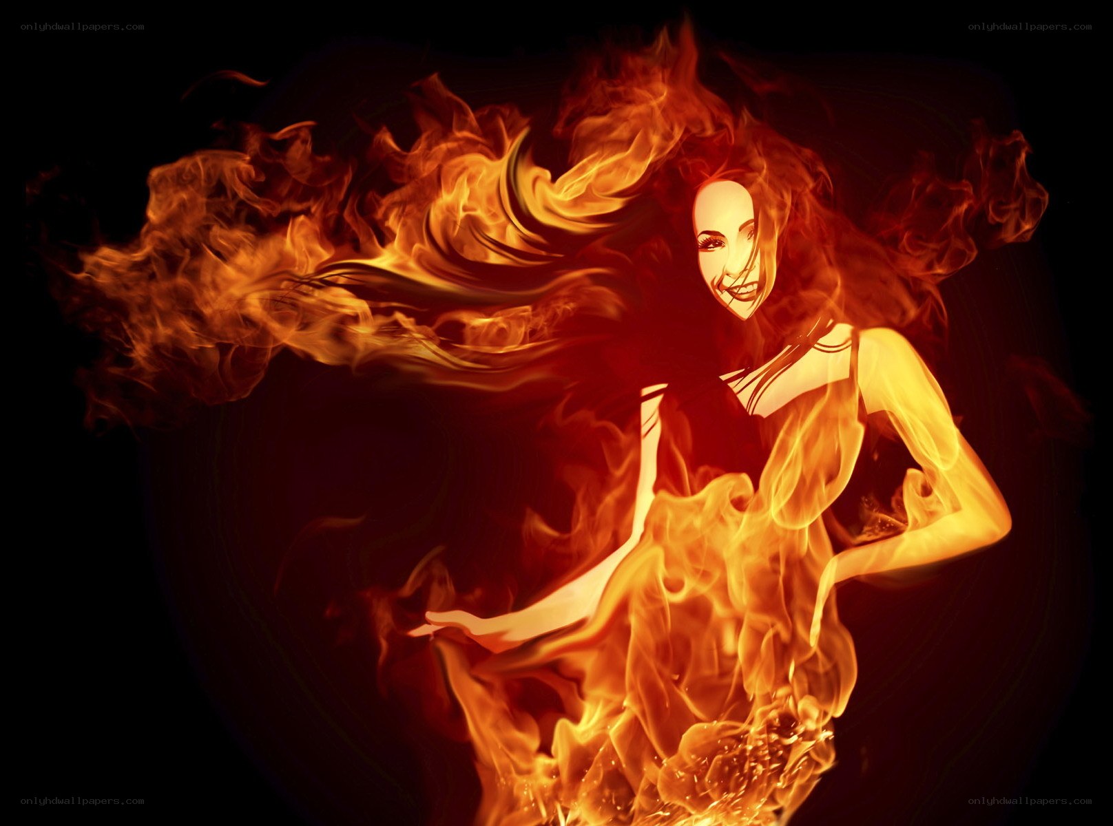 woman surrounded by fire