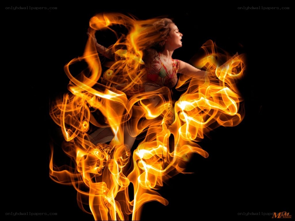 woman surrounded by fire