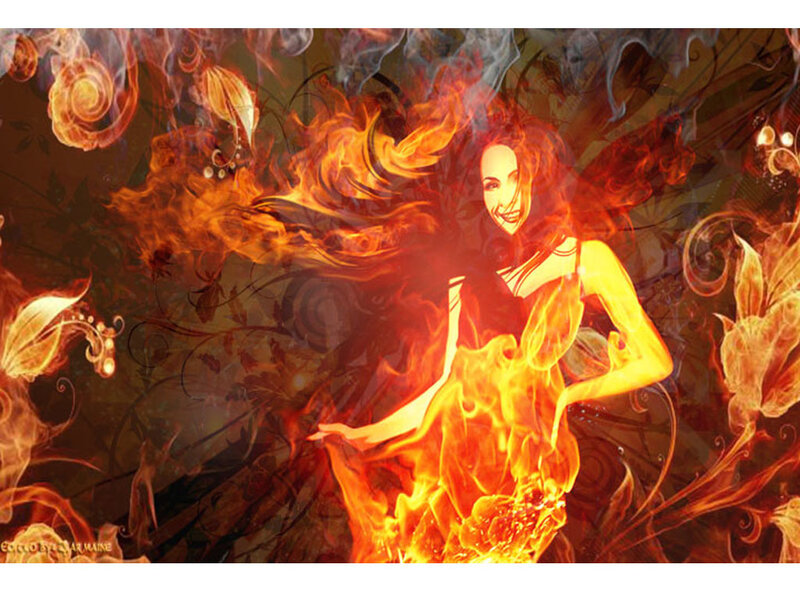 woman surrounded by fire