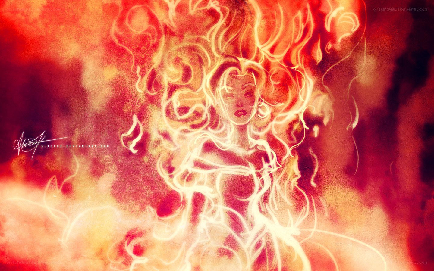 woman surrounded by fire