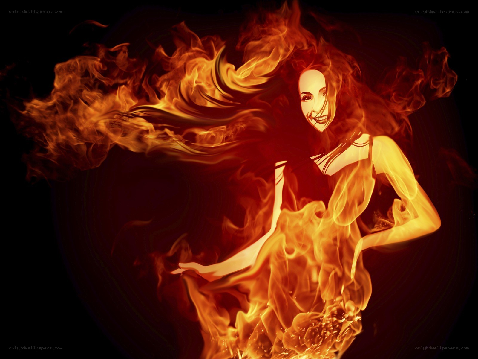 woman surrounded by fire