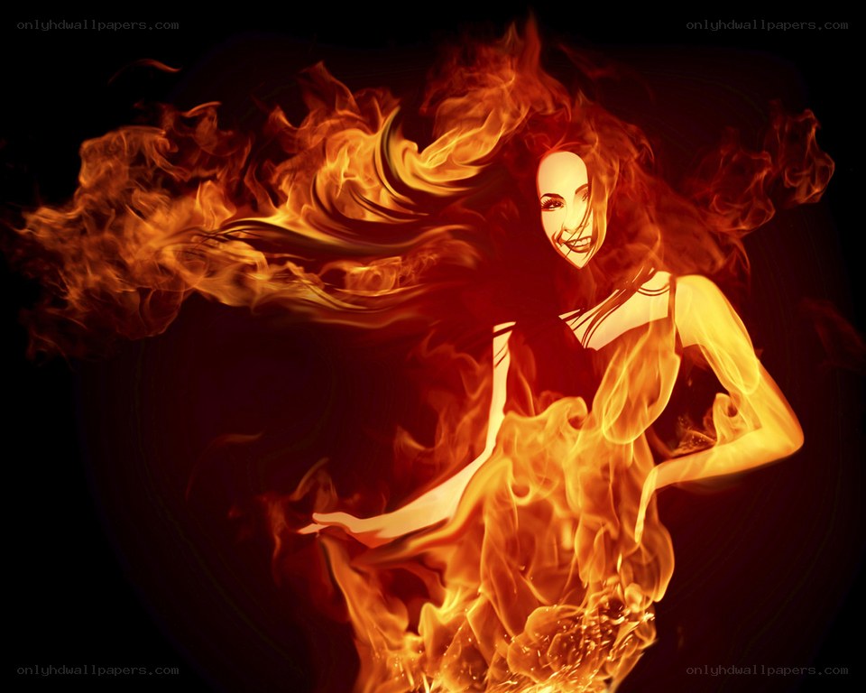 woman surrounded by fire