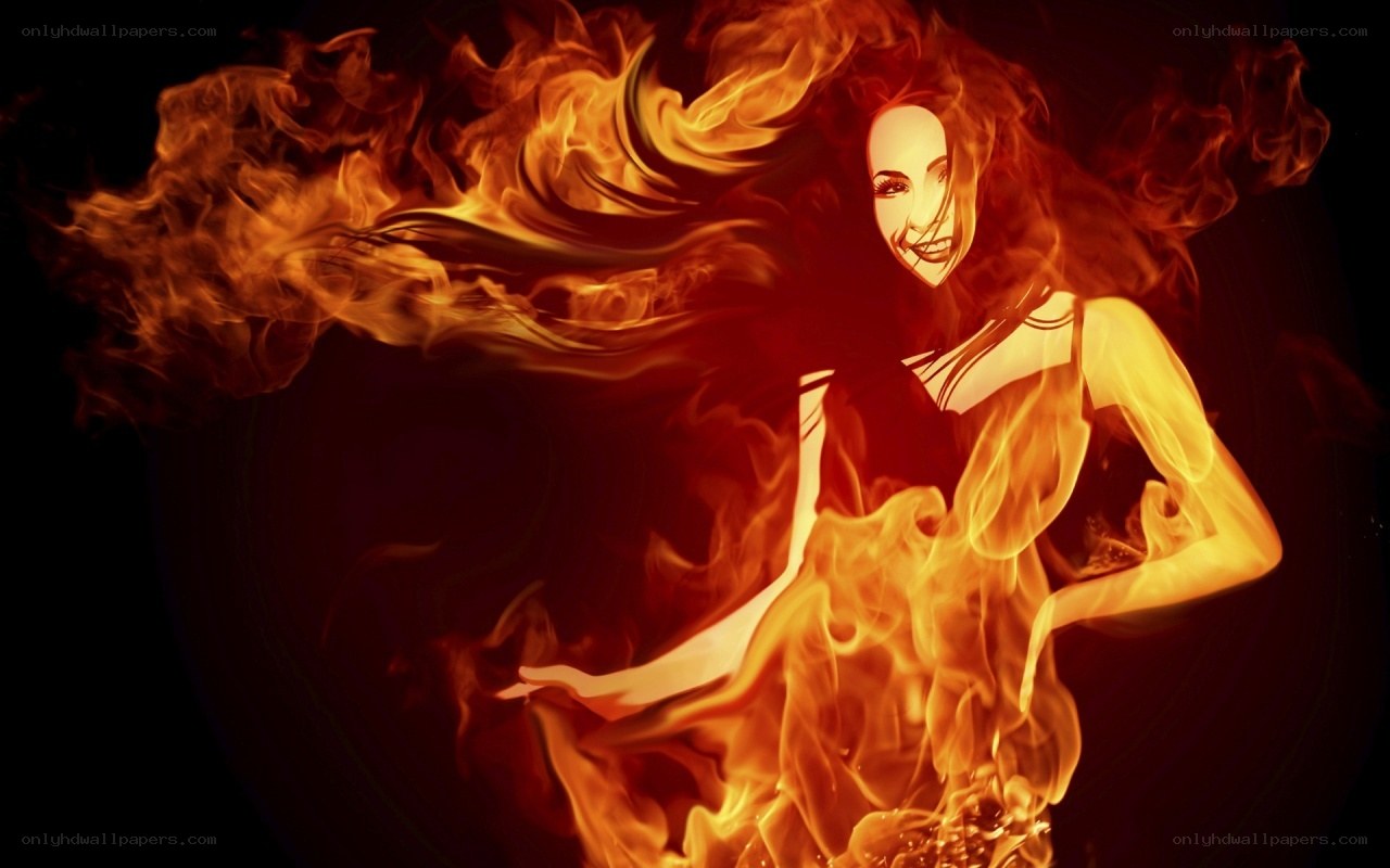 woman surrounded by fire