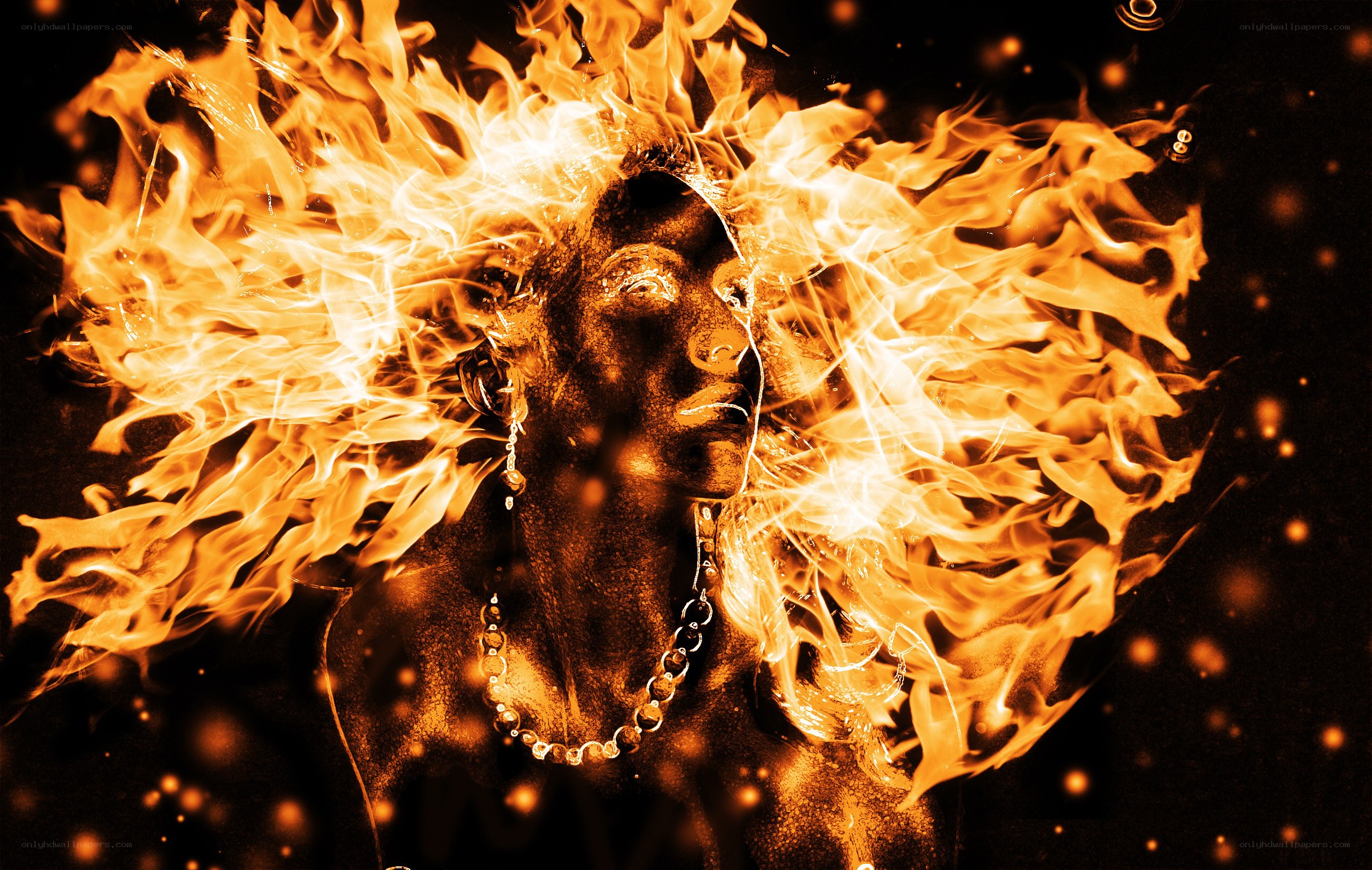 woman surrounded by fire
