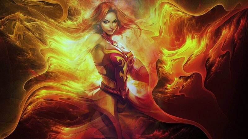 Woman Surrounded by Fire — Red, Dramatic