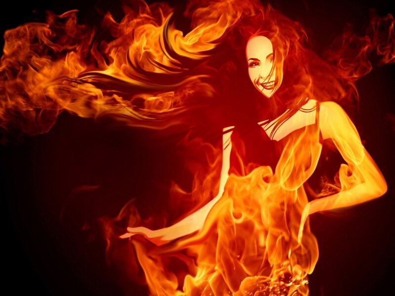 Woman Surrounded by Fire — Red
