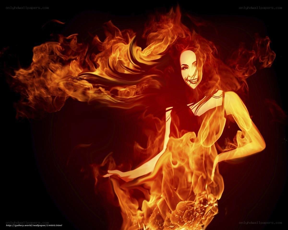 woman surrounded by fire