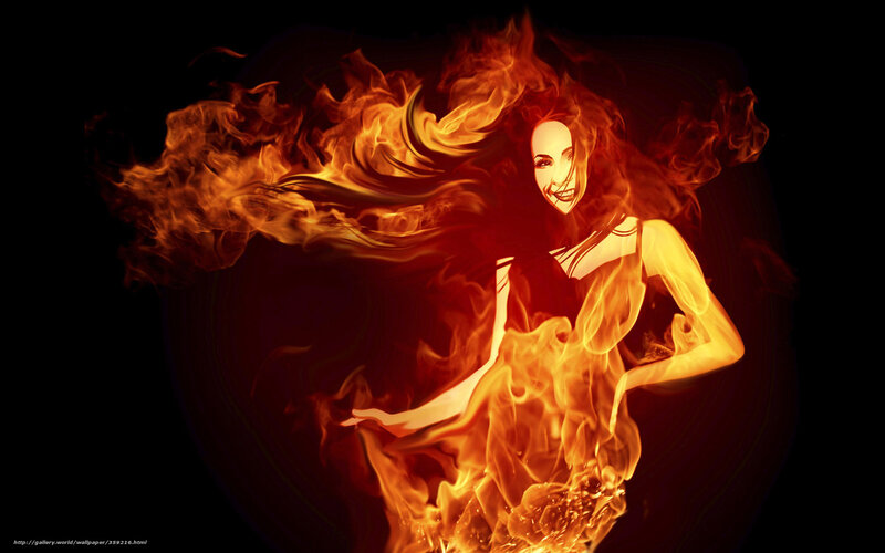 Woman Surrounded by Flames — Red, Dramatic, Digital Art