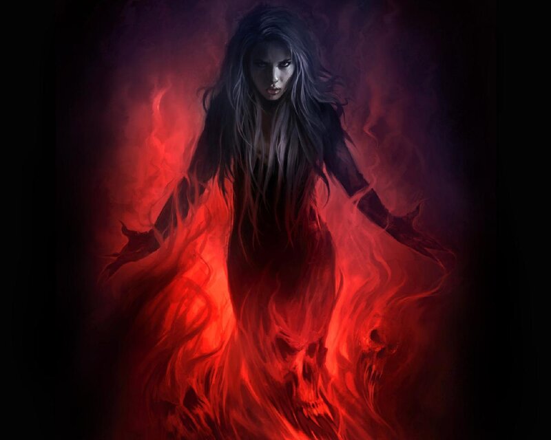 Woman Surrounded by Flames — Red, Dramatic