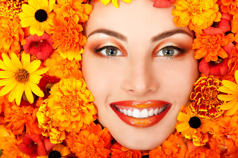 Woman Surrounded by Flowers — Orange