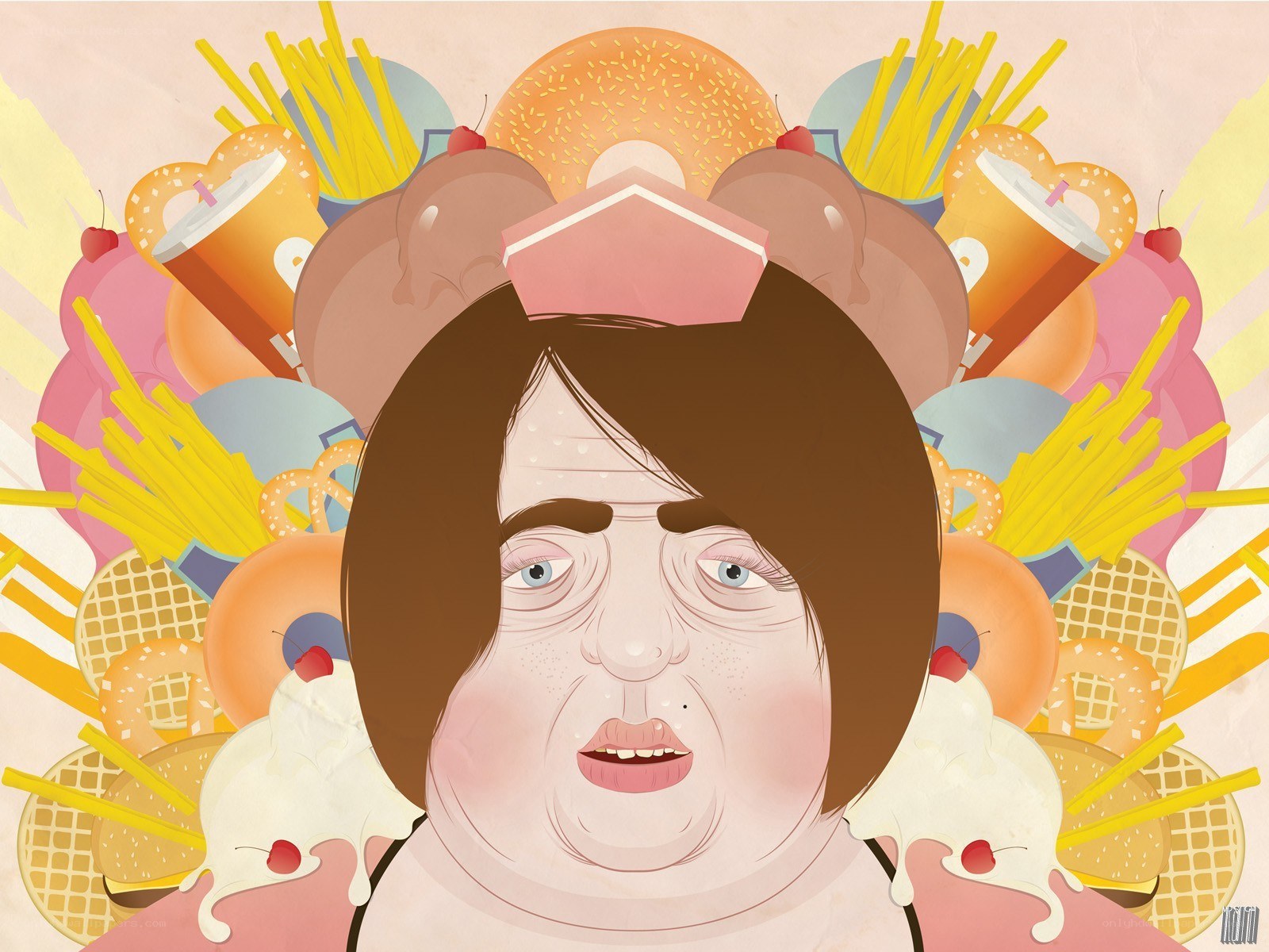 woman surrounded by junk food