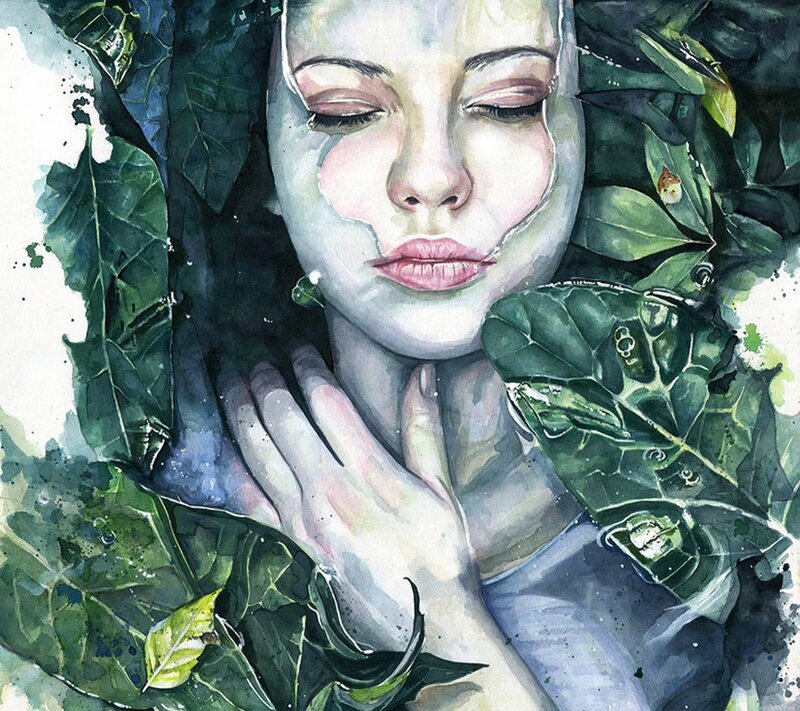 Woman Surrounded by Leaves — Green