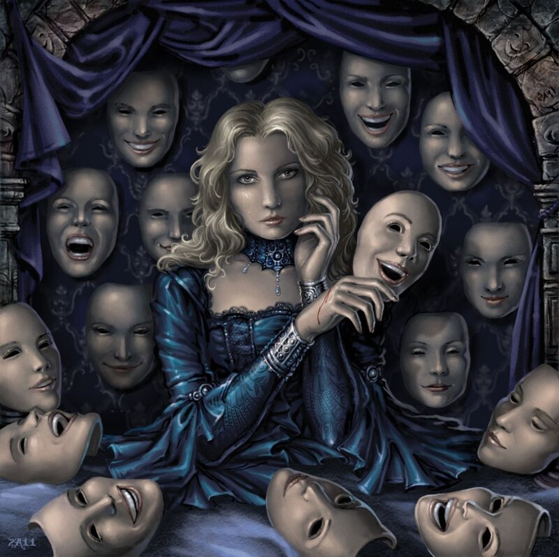 Woman Surrounded by Masks