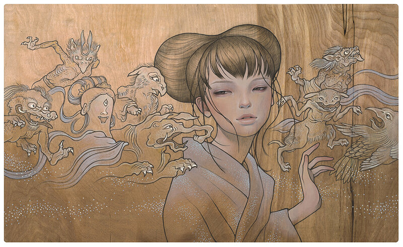 woman surrounded by mythical creatures