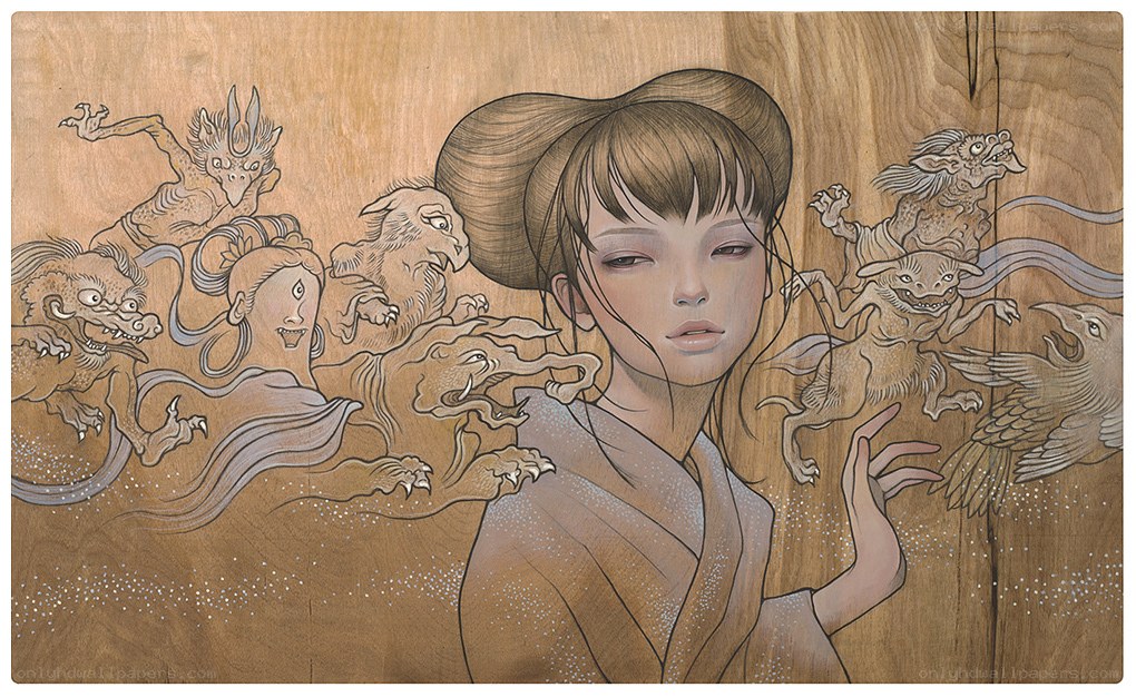 woman surrounded by mythical creatures