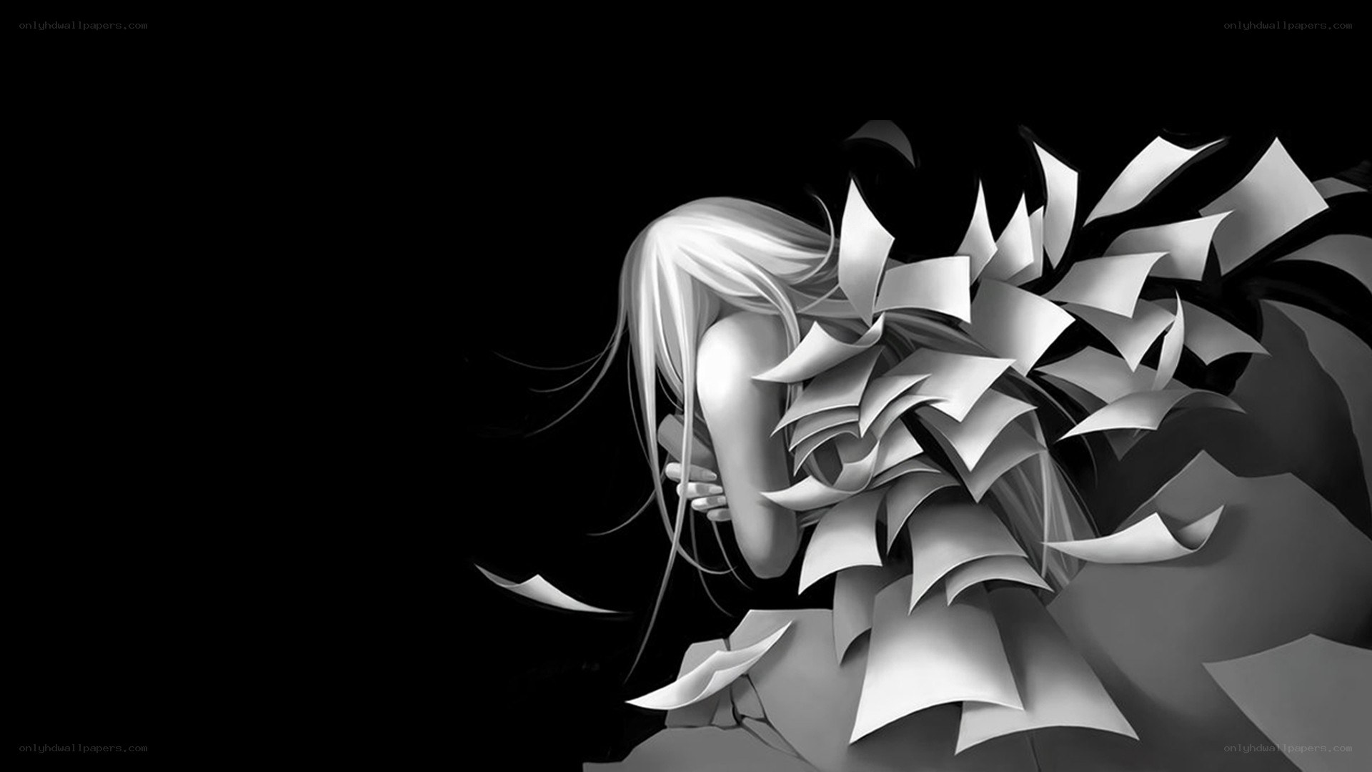 woman surrounded by paper