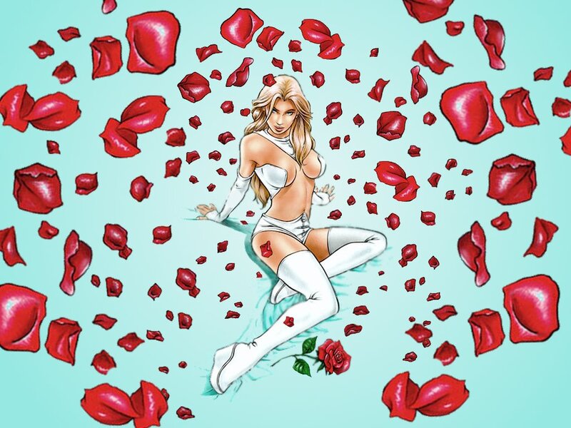 woman surrounded by rose petals