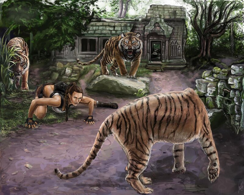 Woman Surrounded by Tigers