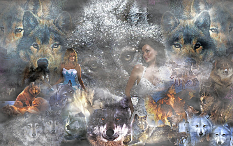 Woman Surrounded by Wolves