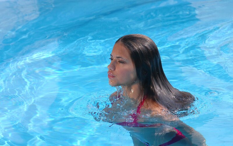 woman swimming in pool