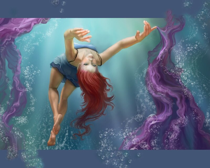 woman swimming underwater