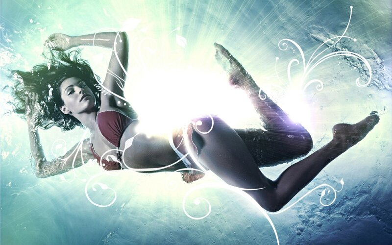 woman swimming underwater