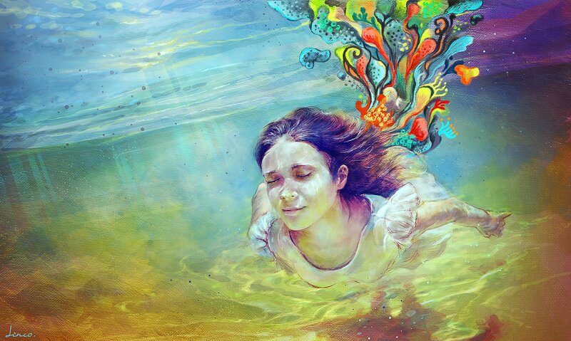 woman swimming underwater