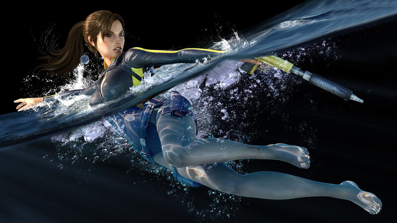 Woman Swimming Underwater — Blue, Action, Night