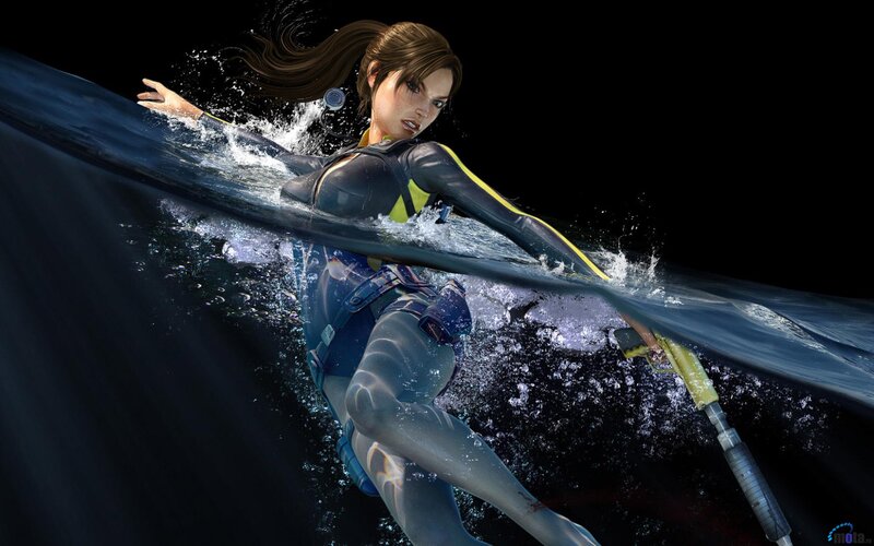 Woman Swimming Underwater — Blue, Dramatic, Digital Art