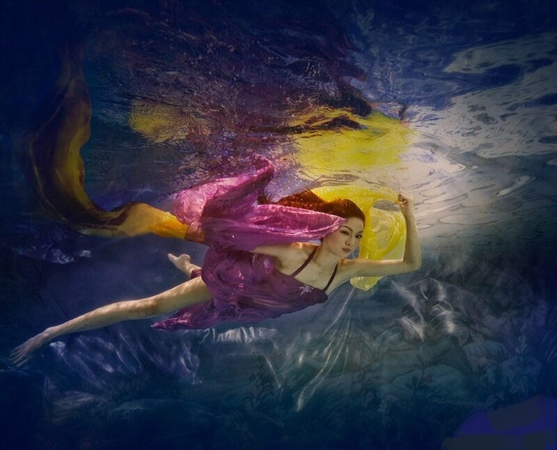 Woman Swimming Underwater — Purple