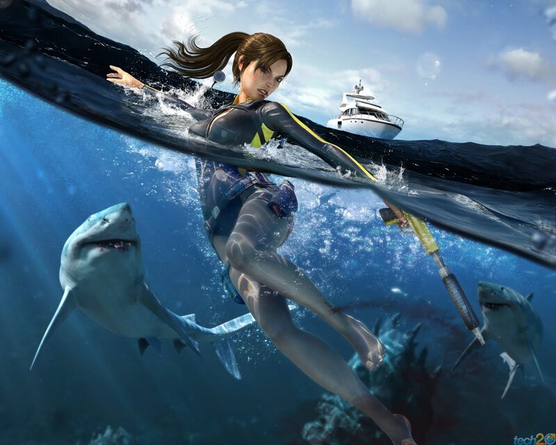 Woman Swimming with Sharks