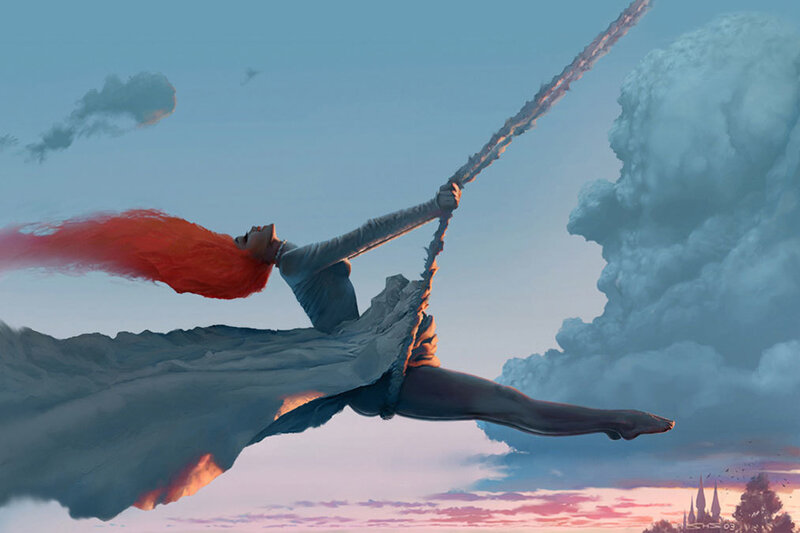 Woman swinging on a rope