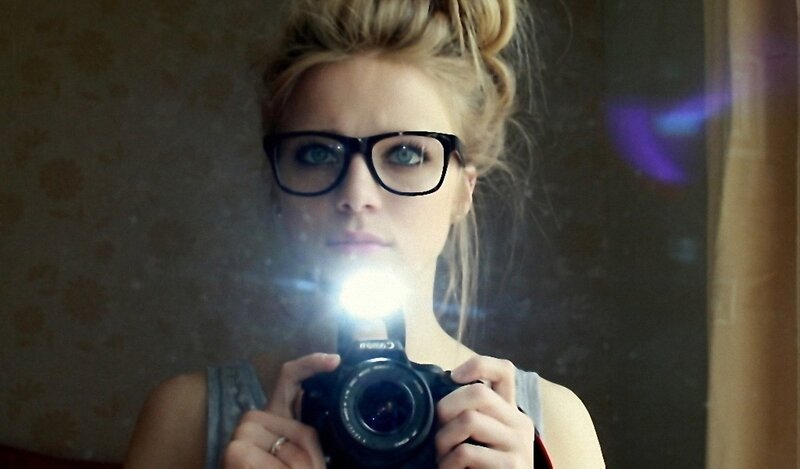 Woman Taking Mirror Selfie — Gray, Dramatic, Photograph