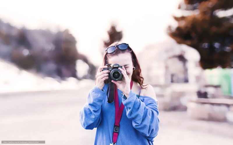 Woman Taking Photo — Blue, Calm