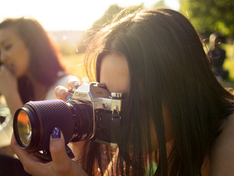 Woman Taking Photo — Brown, Warm