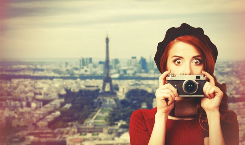 Woman Taking Photo — Red, Curious