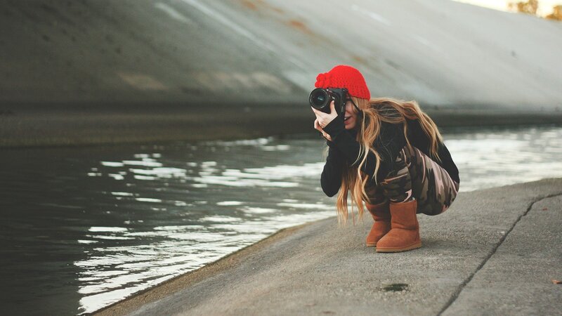 Woman Taking Photo — Red