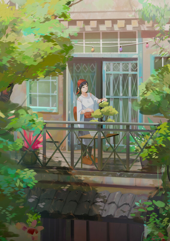 Woman Tending Plants