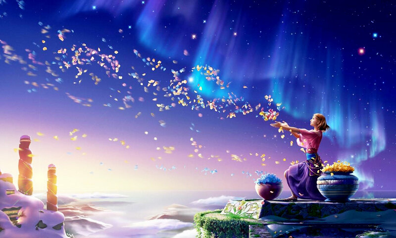 Woman Throwing Petals — Blue
