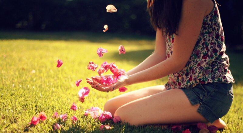 Woman Throwing Petals — Green