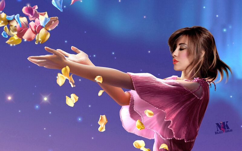 Woman Throwing Petals — Purple, Serene