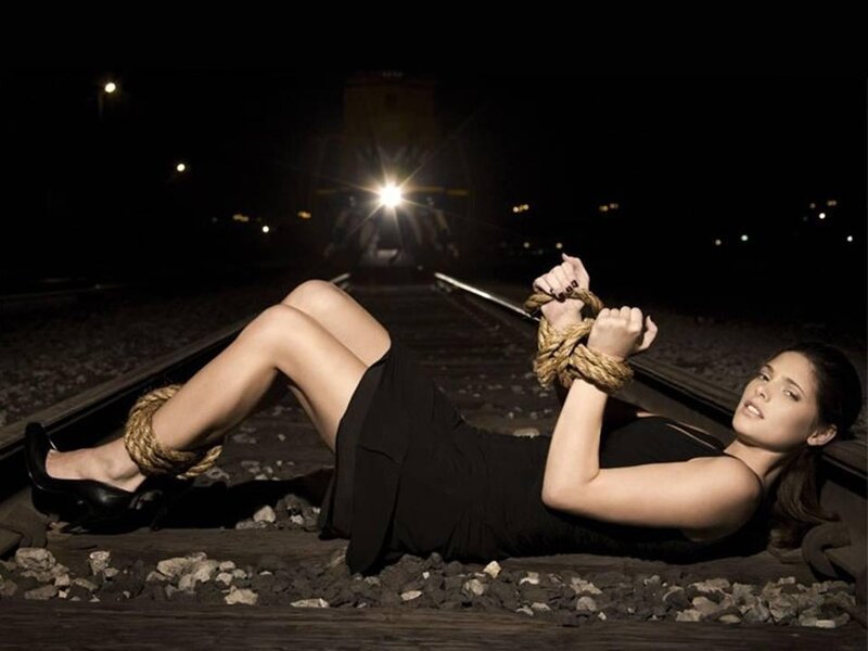 Woman Tied on Train Tracks — Black