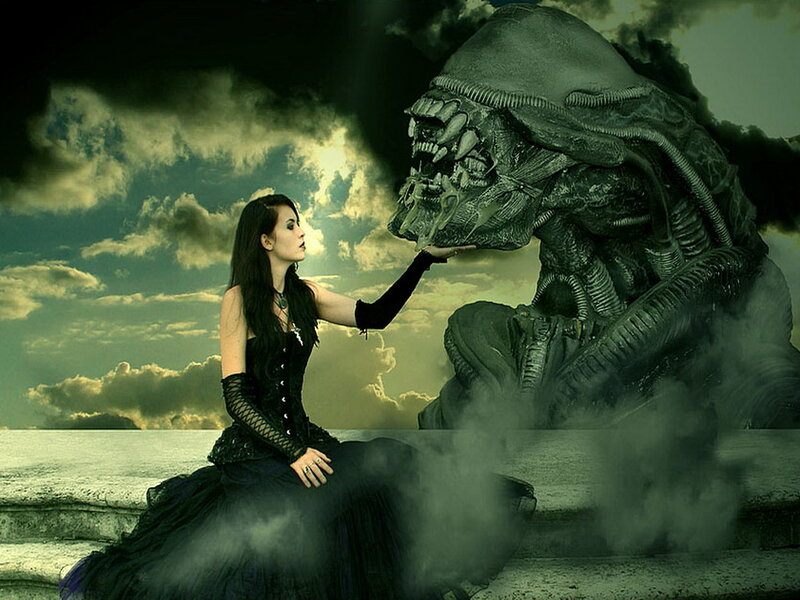 Woman Touching Alien Creature