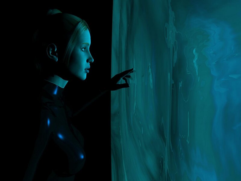 woman touching digital interface