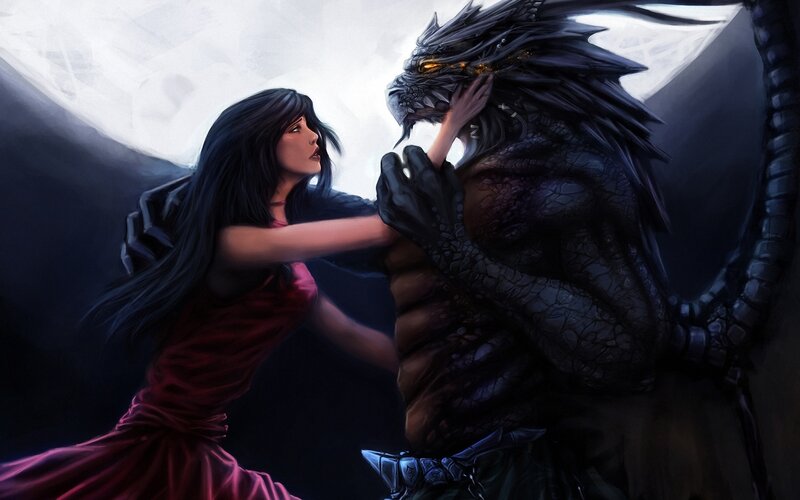 Woman Touching Dragon — Black